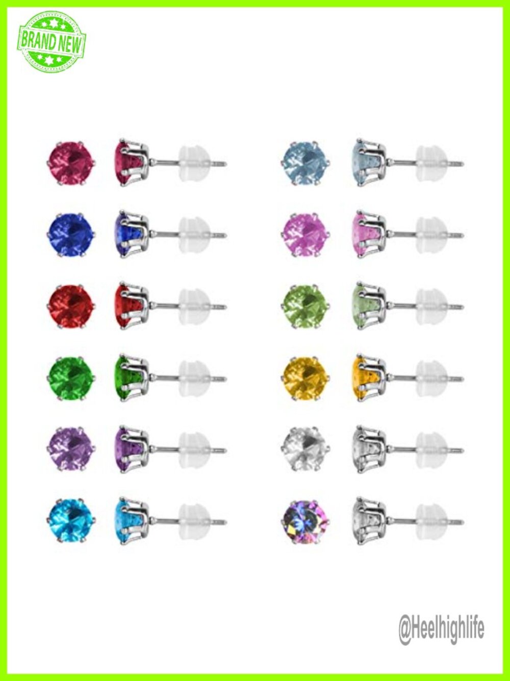 12 Pairs Stainless Steel CZ Stud Earrings Set 6mm Hypoallergenic